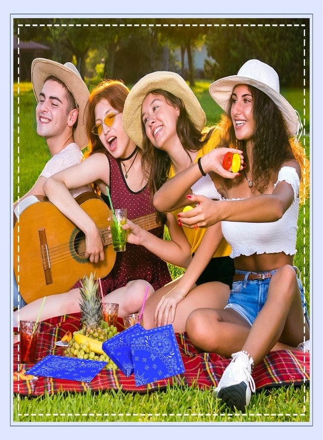 Teling 200 Pcs Western Bandana Napkins 2 Ply Bandana Paper Napkins Bulk Disposable Paisley Print Cocktail Napkin for Western Cowboy Theme Birthday Party Supplies, 6.3 * 6.3"(Blue) - Image 4